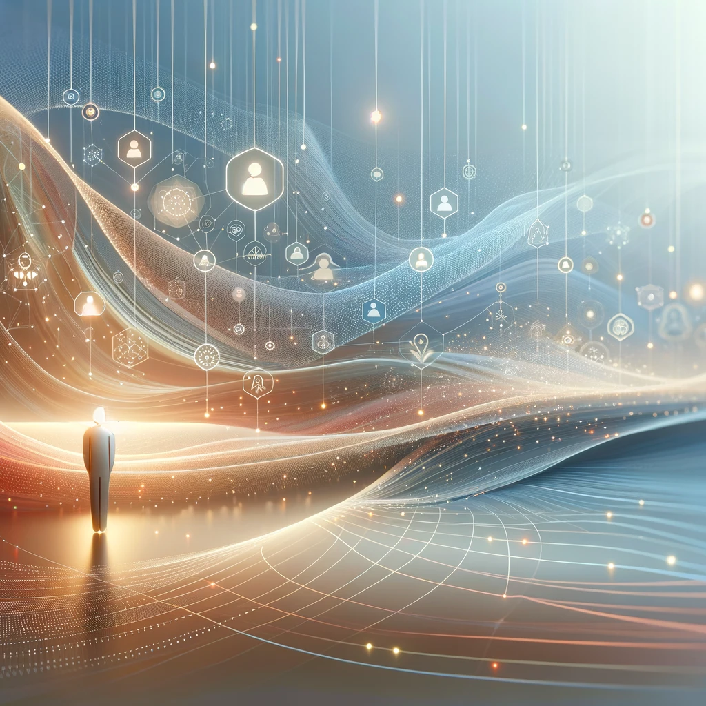 Abstract illustration of connected digital identity signals.